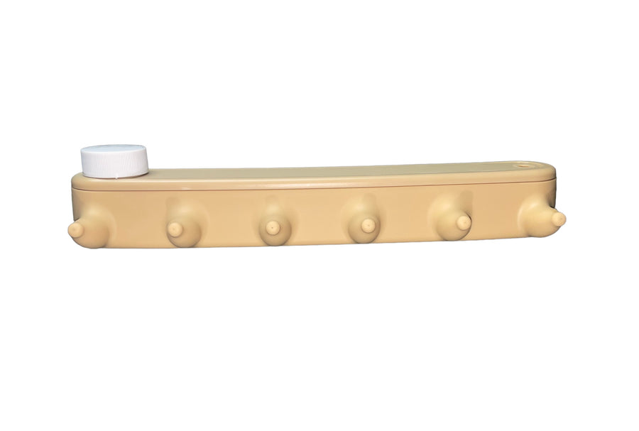 Puppy Nanny 500ml food-grade silicone milk bladder with six feeding nipples